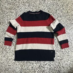 Tommy Hilfiger Sweater Womens Large Colorblock Red Navy Blue Pullover Striped